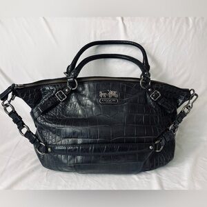Coach Black Croc-Embossed Satchel